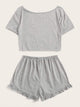 Letter Print Ruffle Hem Pajama Set