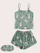 Rabbit Print Polka Dot Cami PJ Set With Eye Mask