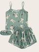 Rabbit Print Polka Dot Cami PJ Set With Eye Mask