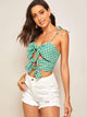 Tied Cutout Front Gingham Cami Top