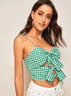 Tied Cutout Front Gingham Cami Top