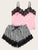 Eyelash Lace Satin Cami With Striped Shorts