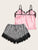 Eyelash Lace Satin Cami With Striped Shorts