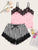 Eyelash Lace Satin Cami With Striped Shorts