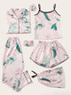 7pcs Floral Print Satin Pajama Set