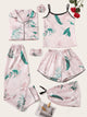 7pcs Floral Print Satin Pajama Set