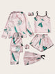 7pcs Floral Print Satin Pajama Set