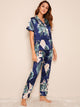 Tropical Print Satin Pajama Set