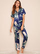 Tropical Print Satin Pajama Set