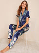 Tropical Print Satin Pajama Set
