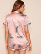 Leaf & Crane Print Satin Pajama Set