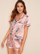 Leaf & Crane Print Satin Pajama Set