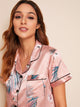 Leaf & Crane Print Satin Pajama Set