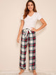 Solid Top & Plaid Pants PJ Set