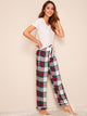 Solid Top & Plaid Pants PJ Set