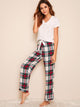 Solid Top & Plaid Pants PJ Set