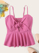 Tie Front Shirred Peplum Cami Top