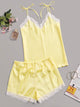 Lace Trim Satin Cami Pajama Set