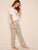 Cat Print Top With Striped Pants PJ Set