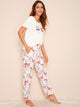Flamingo & Letter Print Pajama Set