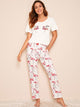 Flamingo & Letter Print Pajama Set