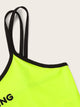 Neon Green Letter Print Double Strappy Crop Top