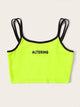 Neon Green Letter Print Double Strappy Crop Top