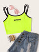 Neon Green Letter Print Double Strappy Crop Top