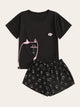 Cat Print Top & Shorts PJ Set