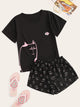 Cat Print Top & Shorts PJ Set