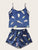 Feather Print Satin Cami Pajama Set