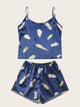 Feather Print Satin Cami Pajama Set
