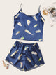 Feather Print Satin Cami Pajama Set