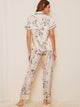 Floral & Leaf Print Satin Pajama Set