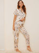 Floral & Leaf Print Satin Pajama Set