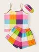 Plaid Cami Pajama Set With Eye Mask