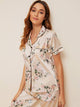 Floral & Leaf Print Satin Pajama Set