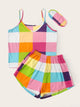 Plaid Cami Pajama Set With Eye Mask