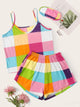 Plaid Cami Pajama Set With Eye Mask