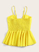 Tie Front Shirred Peplum Cami Top