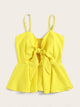 Tie Front Shirred Peplum Cami Top