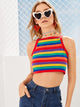 Rainbow Striped Contrast Binding Cami Top