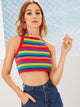 Rainbow Striped Contrast Binding Cami Top