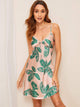 4pcs Tropical Print Satin Pajama Set With Robe