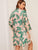 4pcs Tropical Print Satin Pajama Set With Robe
