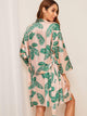 4pcs Tropical Print Satin Pajama Set With Robe