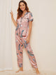Crane & Tropical Print Satin Pajama Set