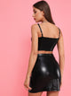 PU Gathered Bust O-ring Zipper Cami Top