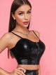 PU Gathered Bust O-ring Zipper Cami Top