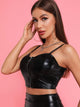 PU Gathered Bust O-ring Zipper Cami Top